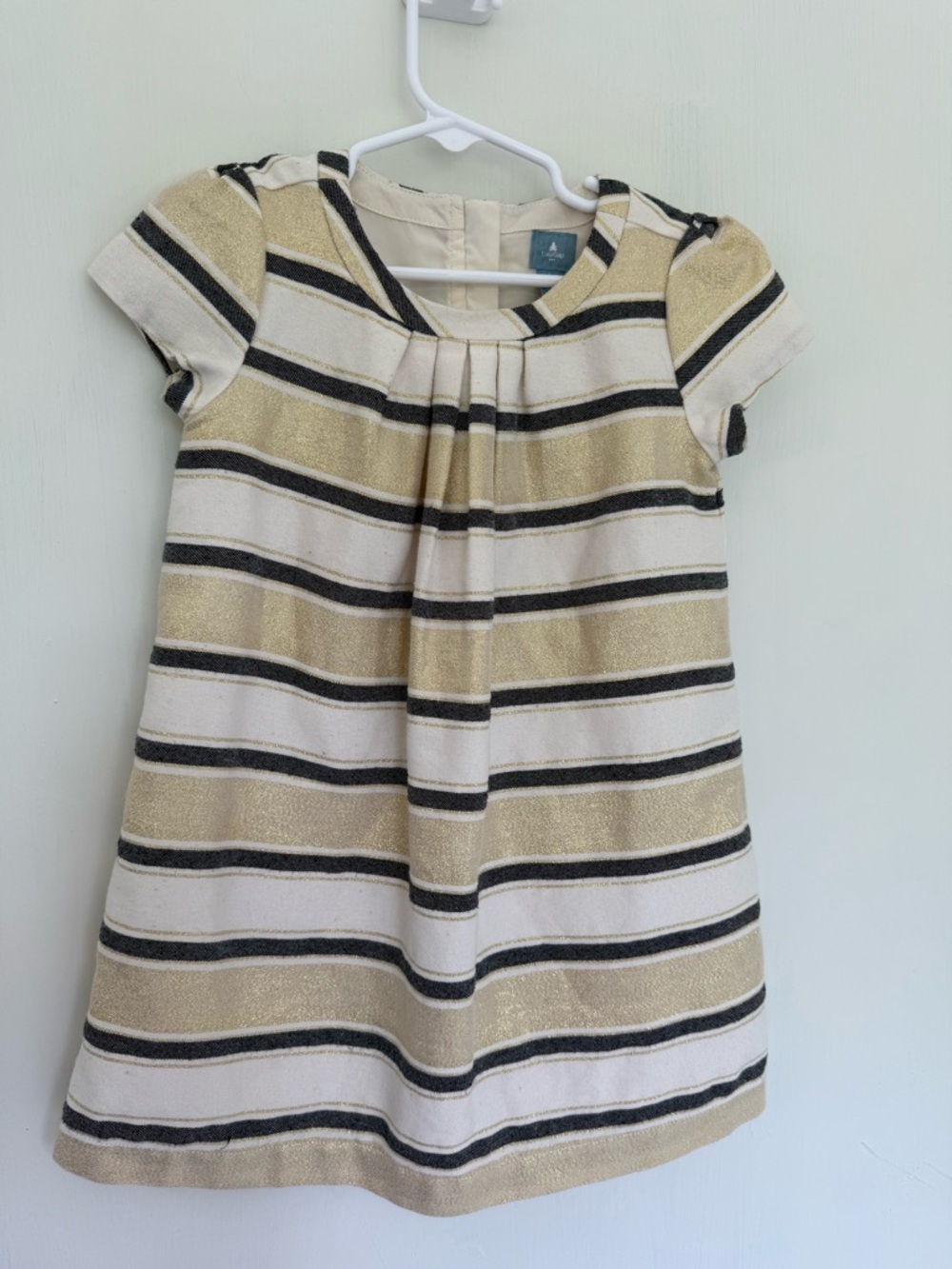 BabyGAP Girls Cream, Gold & Black Striped Short Sleeve Dress